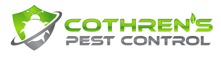 Logo for Cothren's Pest Control with a shield and bug icon in green and silver.