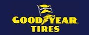 Goodyear Tires logo on a blue background. Features the Goodyear name in yellow and a wingfoot logo.