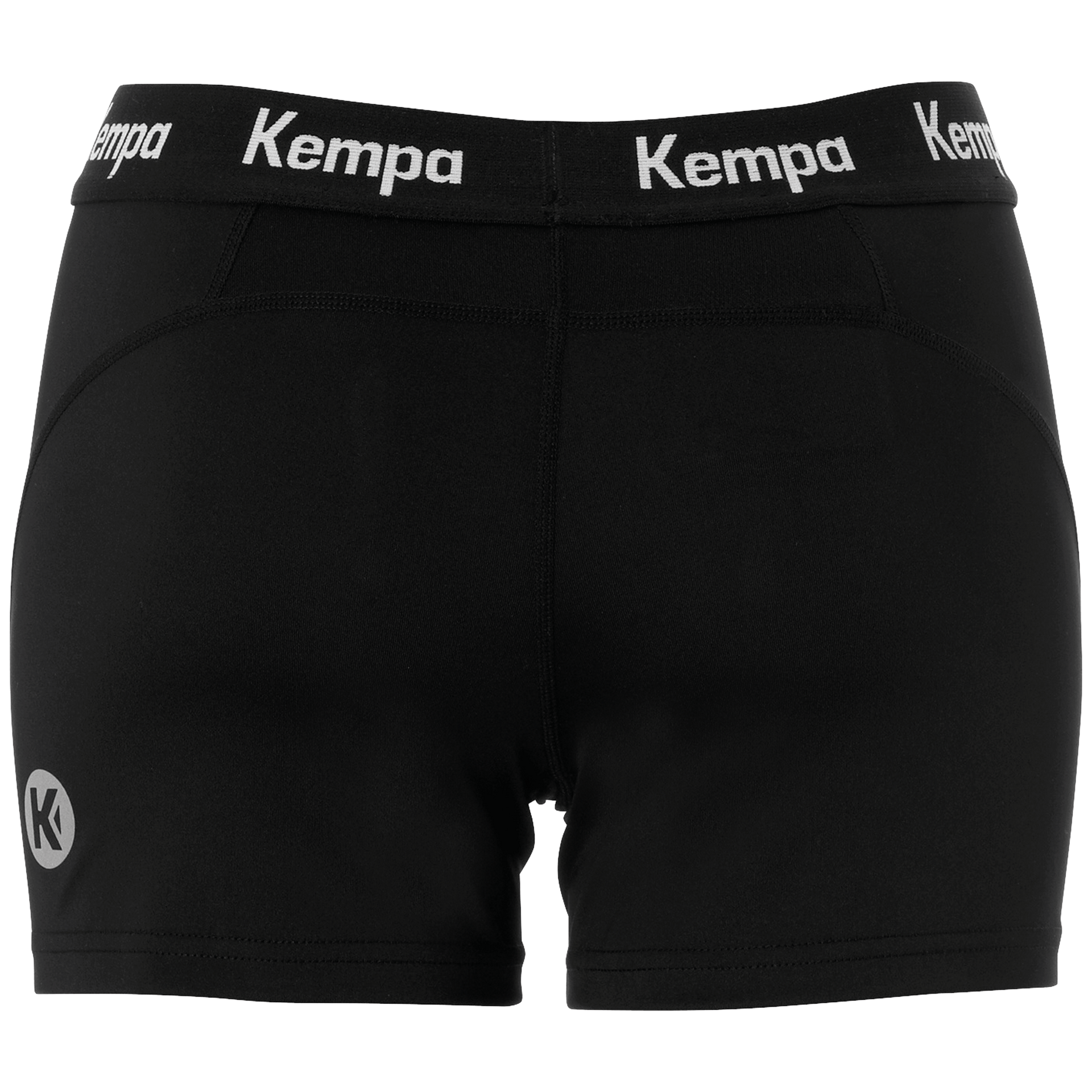 Svartar Kempa þrýstibuxur með hvítu merki á mittisbandi og skálm.