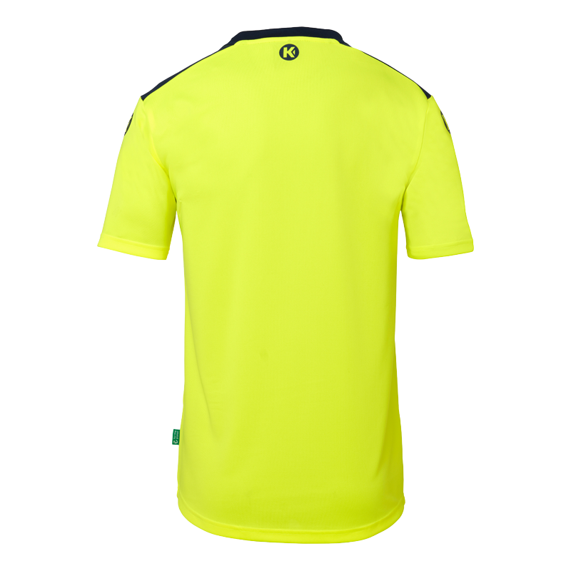 Gul og dökkblá stutterma íþróttabolur með Kempa merki á bringunni.