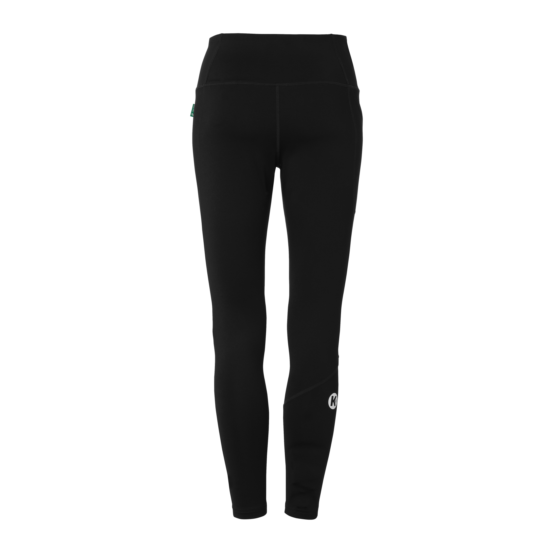 Svartar æfingaleggings með háu mitti og hvítu merkinu „Kamyo“ á mittisbandinu.