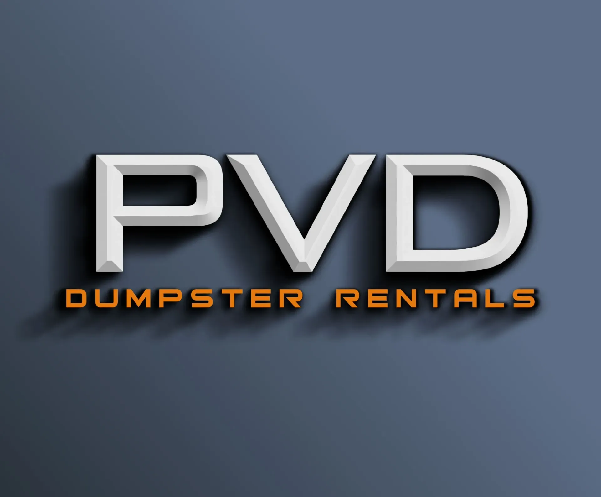 A logo for pvd dumpster rentals on a blue background