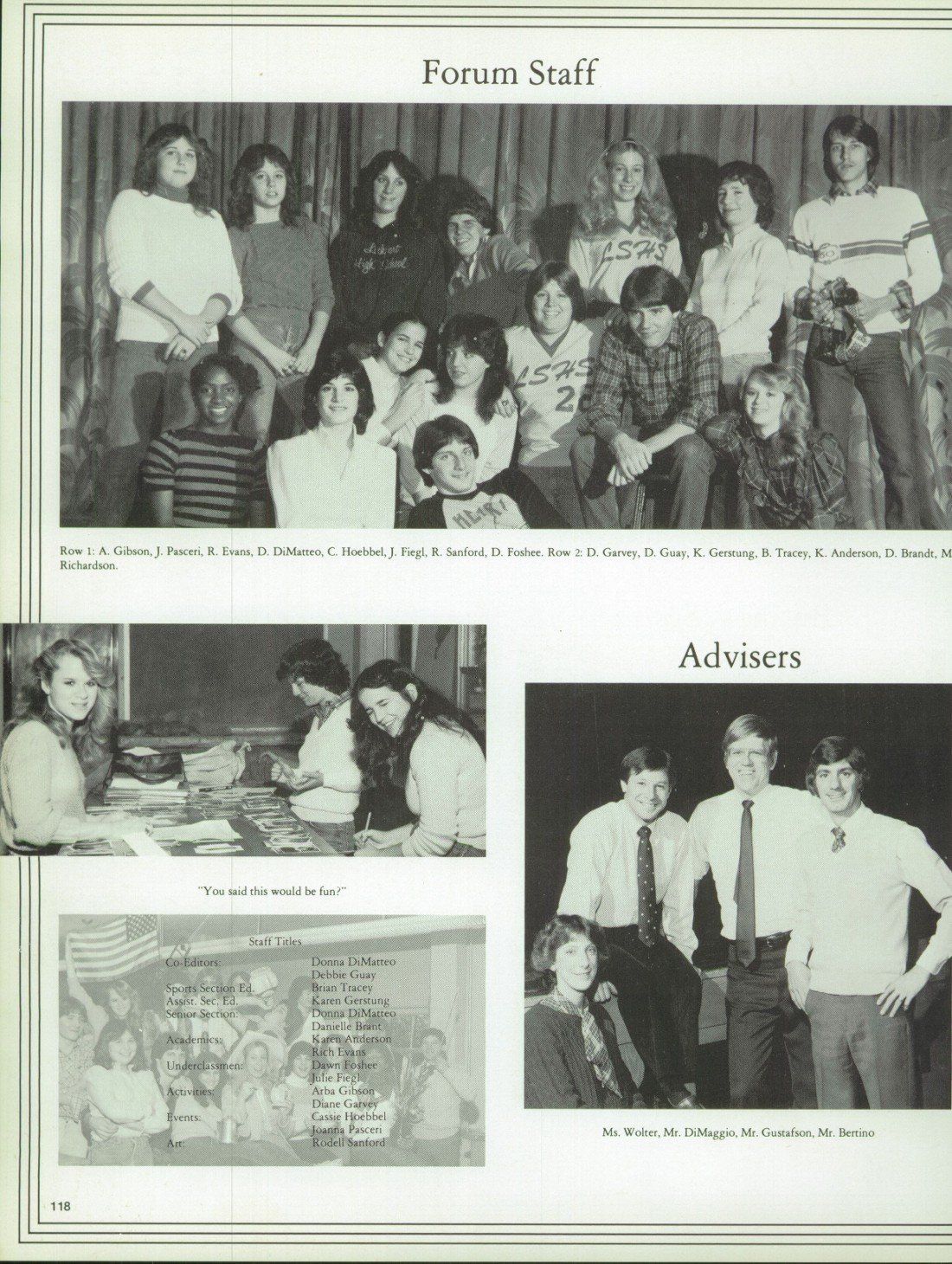 A black and white photo of forum staff and advisers