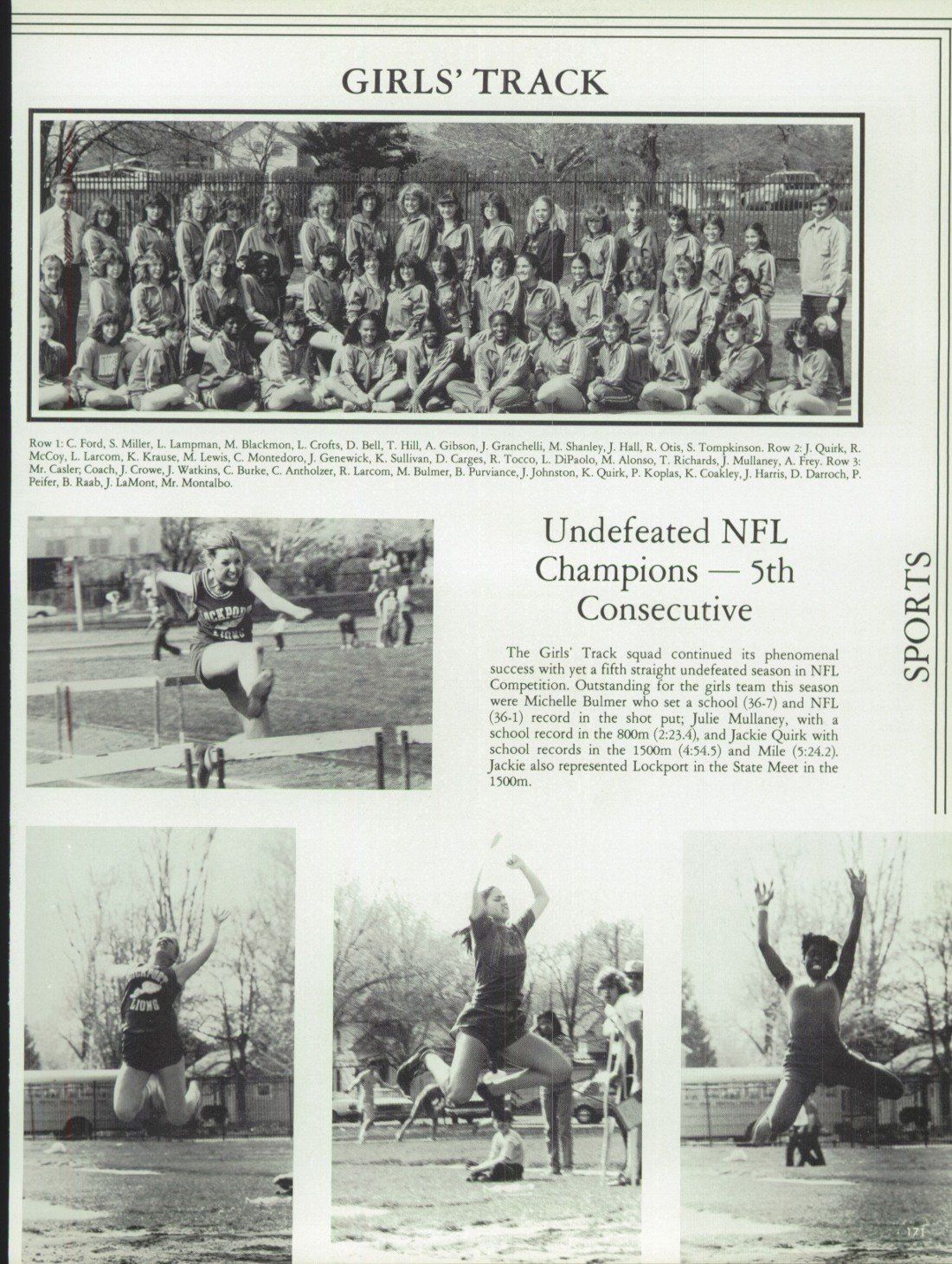 A black and white photo of a girl 's track team