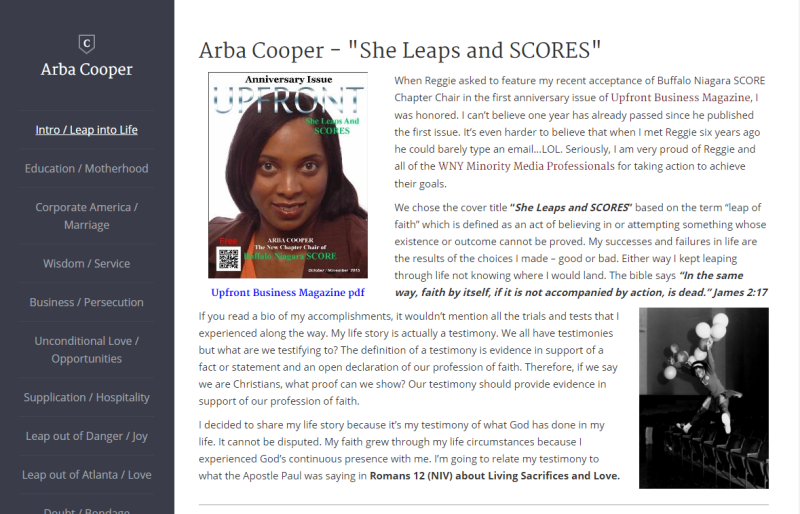 A screenshot of a website titled arba cooper she leaps and scores