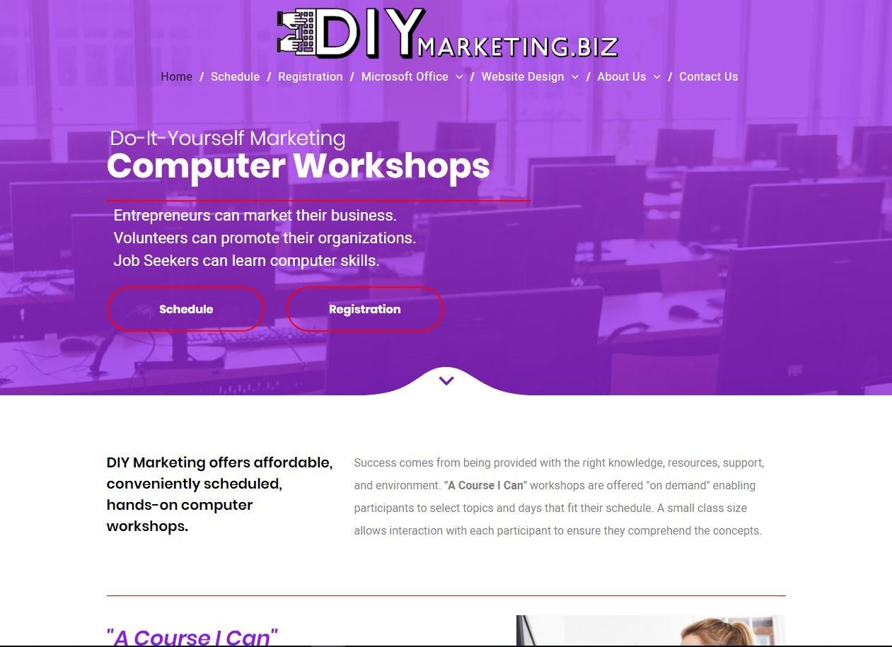 The website for diy marketing biz offers computer workshops.