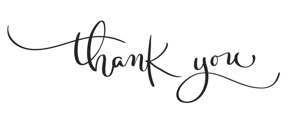 The word thank you is written in cursive on a white background.