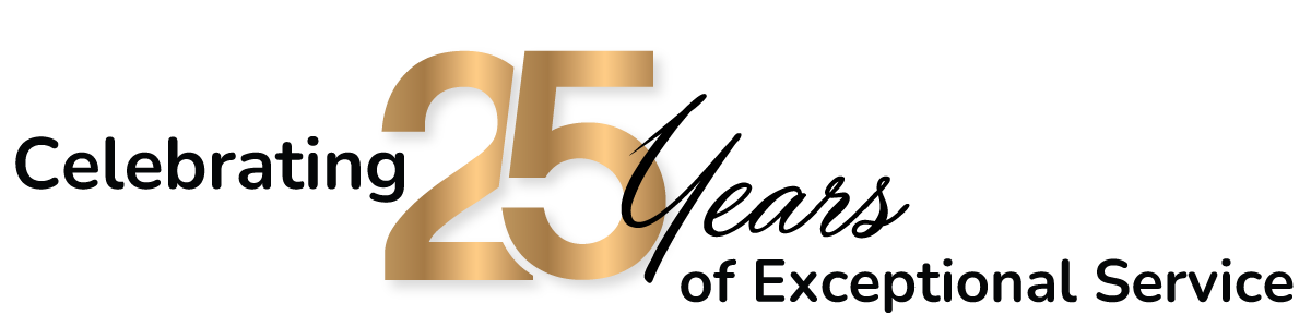 A logo for celebrating 25 years of exceptional service.