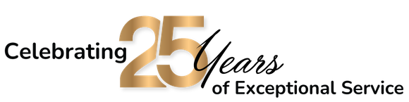 A logo for celebrating 25 years of exceptional service.