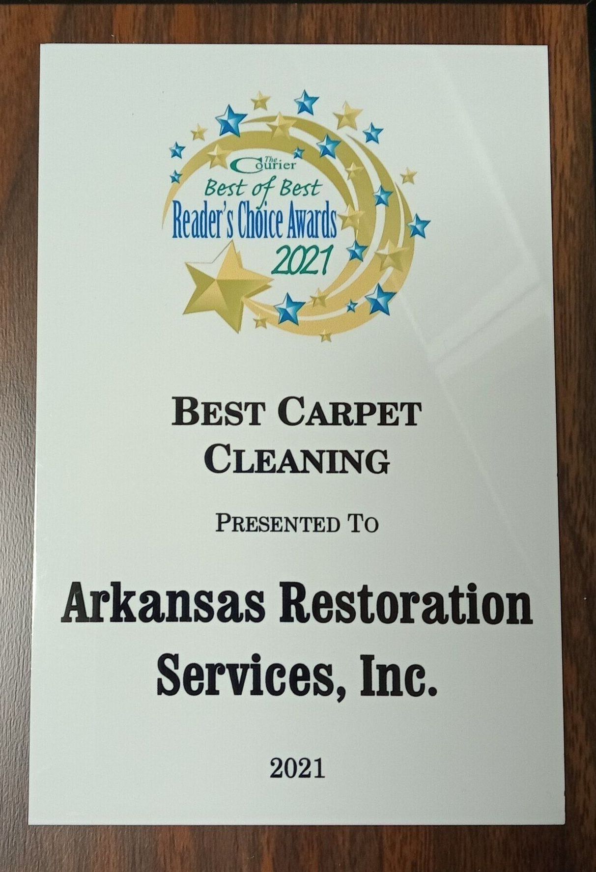 Arkansas Restoration Services Inc Russellville AR best carpet cleaning award 2021