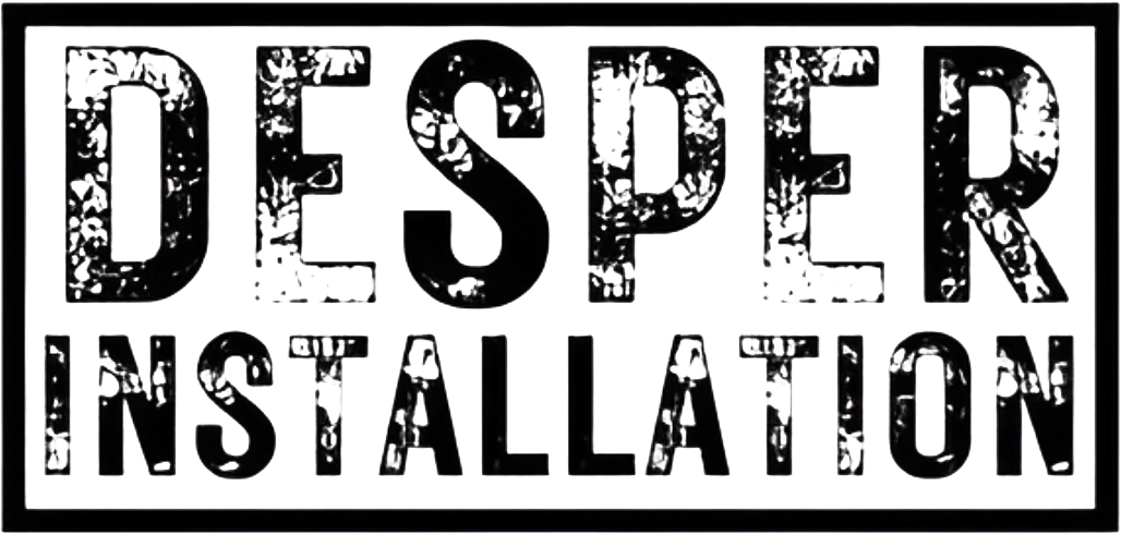 Logo with the word "DESPER" on top and "INSTALLATION" below, both with grunge effect, black on white, within a black border.