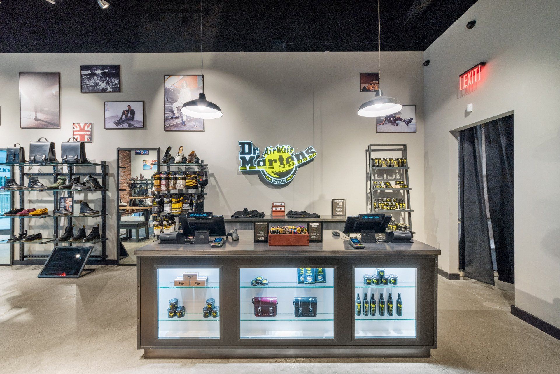 A dr martens store with a counter in the middle