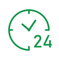 a green clock with the number 24 inside of it .
