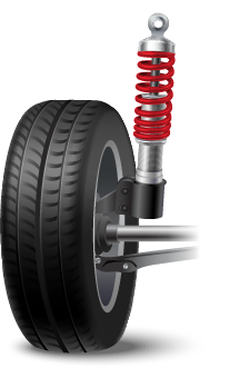 a car tire with a red shock absorber attached to it .