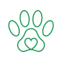 a green paw print with a heart in the middle .