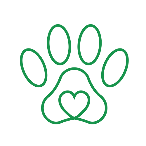 a green paw print with a heart in the middle .