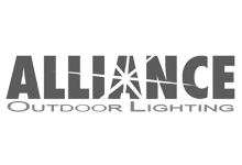 The logo for alliance outdoor lighting is black and white.