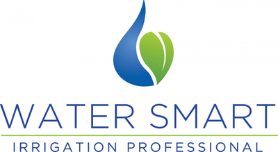 The logo for water smart irrigation professional shows a drop of water and a green leaf.