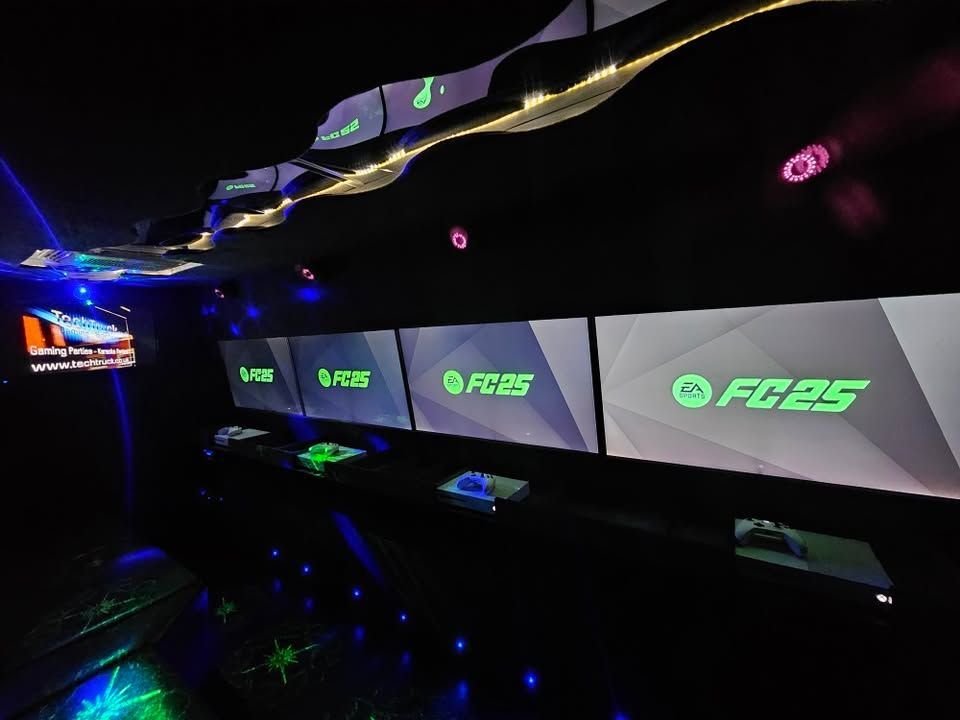 Gaming party screens at a TechTruck Gaming Van party Stockport