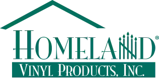 Homeland Vinyl Products, Inc. logo with green roof outline and text