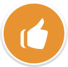White thumbs-up symbol inside orange circle.
