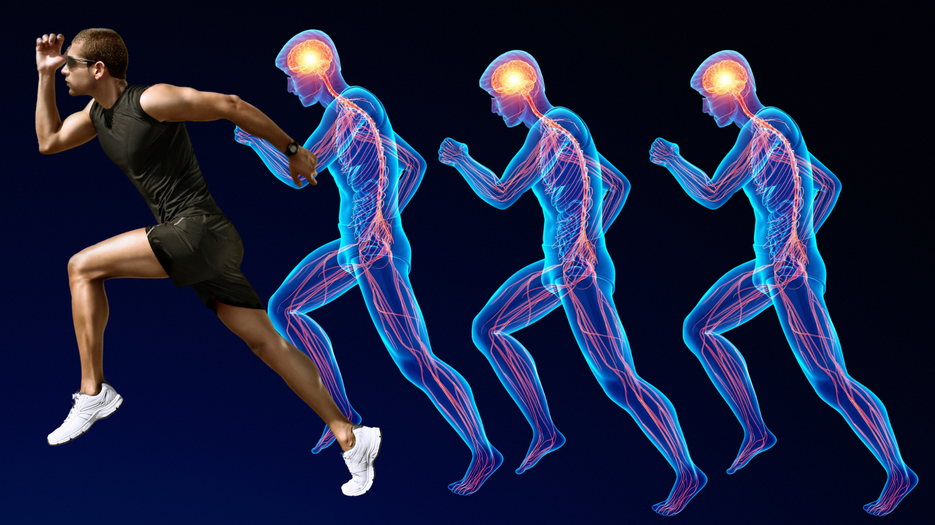A man is running with a skeleton of a person behind him.