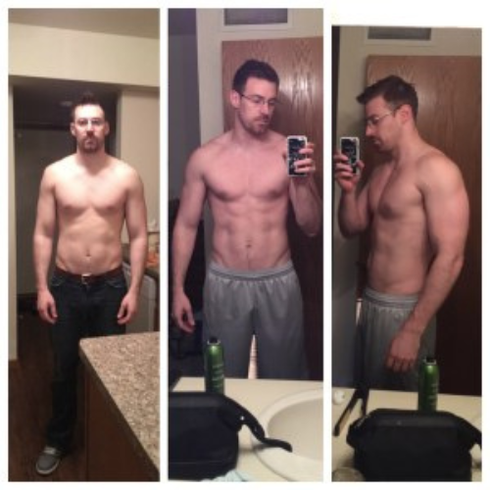 A shirtless man taking a selfie in front of a mirror