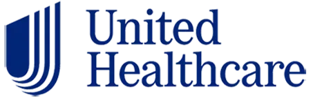 The logo for united healthcare is blue and white with a shield.