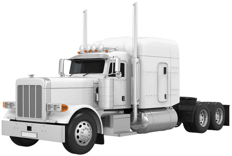 White semi-truck on a white background, ready for transport.