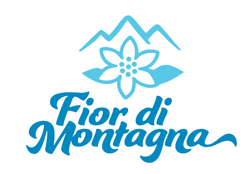 Un'icona azzurra raffigurante una montagna e un fiore di stella alpina sopra la scritta 