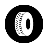 white tire icon on circular black background