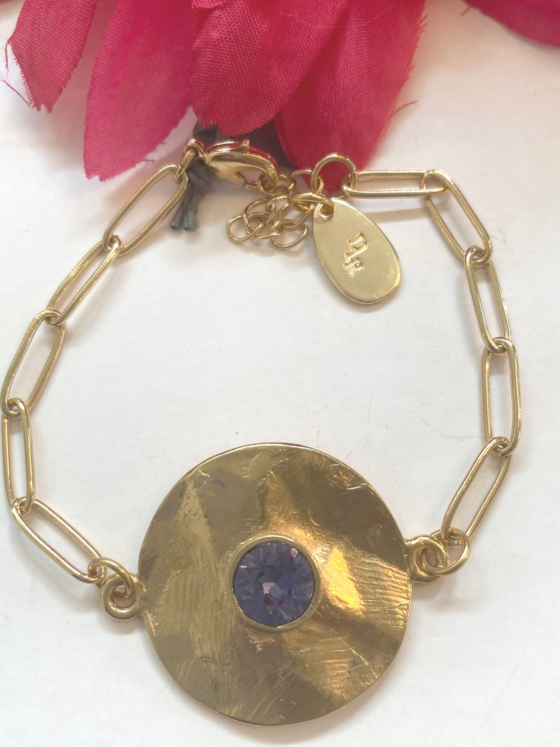 pulsera con dije redondo/cristal azul