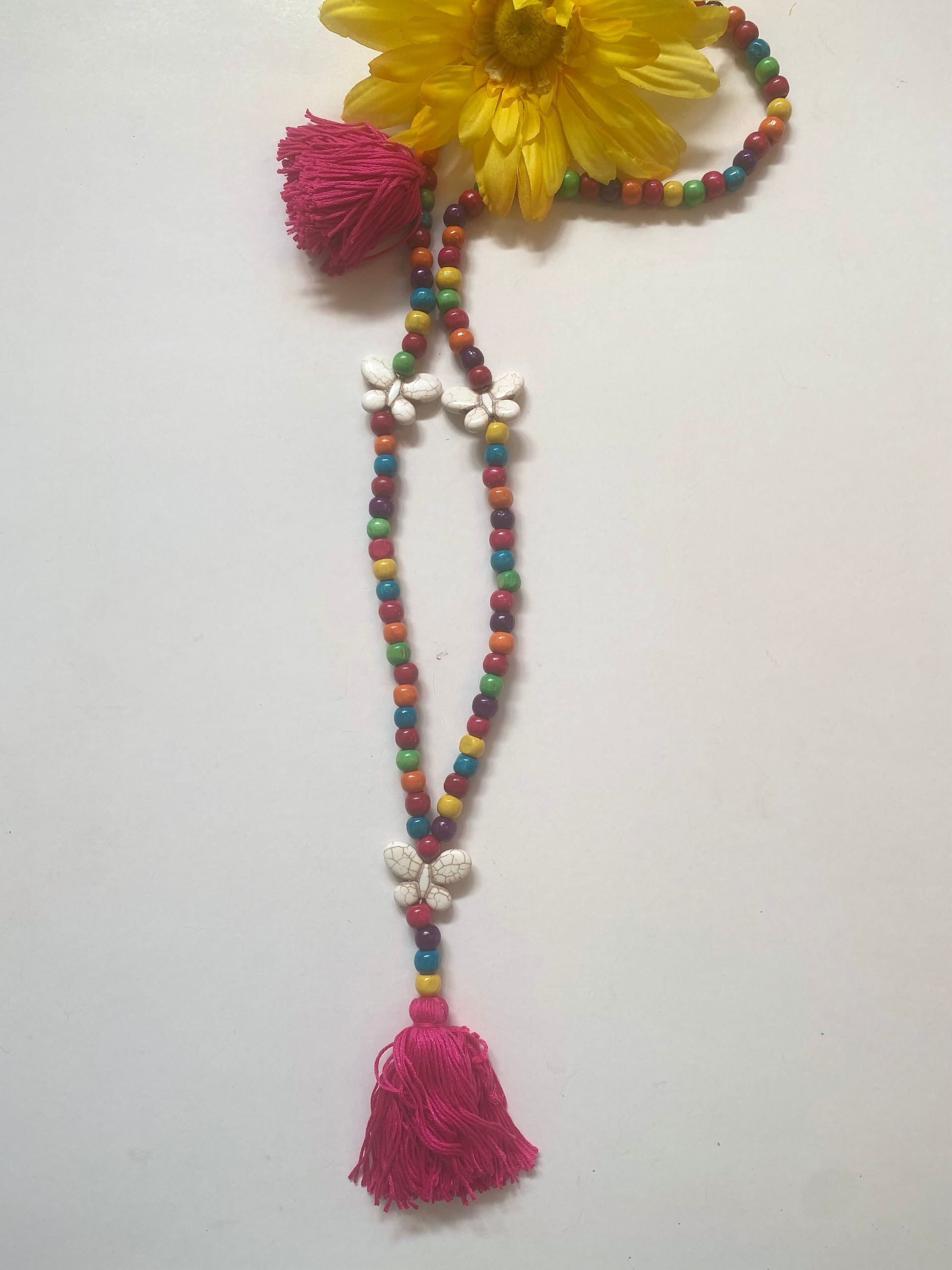 collar madera colores brillantes,charm,tassel