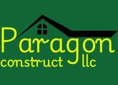 Logo for Paragon Construct LLC: Green background, black house outline with window, yellow text.