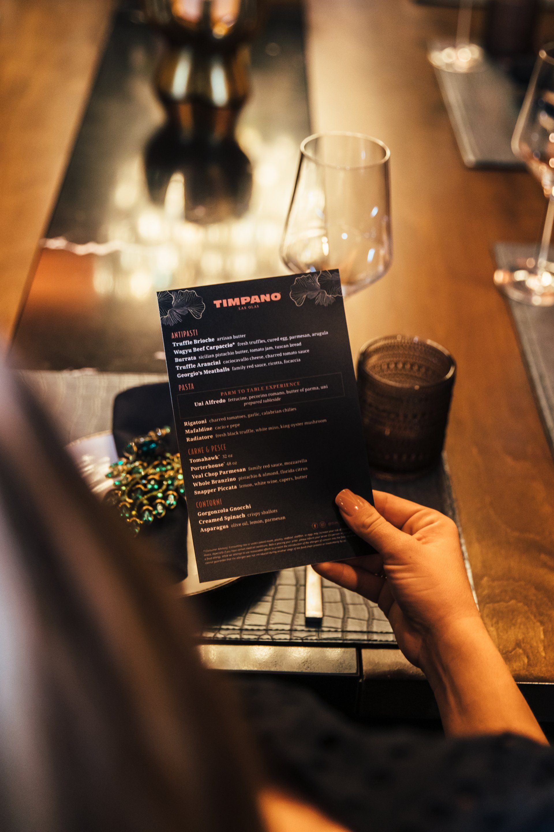 Timpano Las Olas menu card