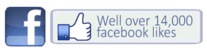 A facebook logo that says well over 14000 facebook likes