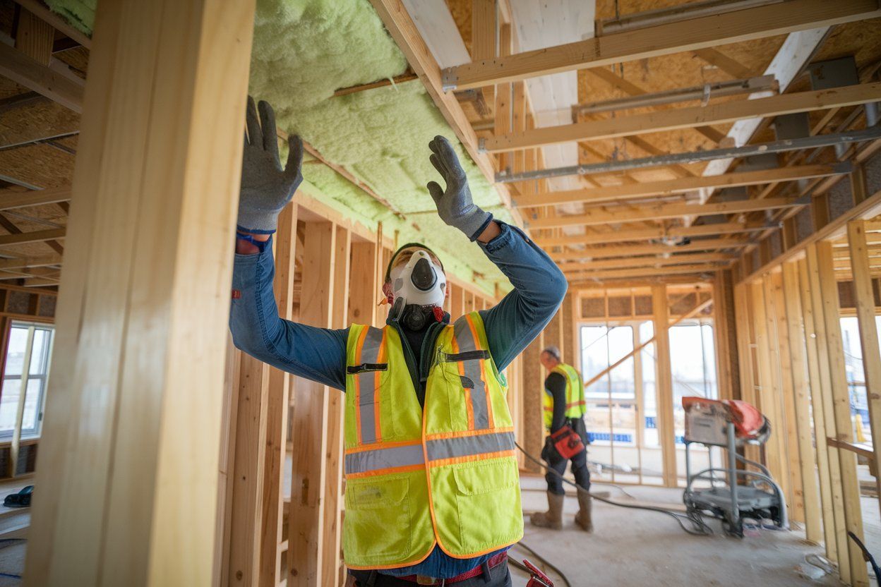 A man with vest working on insulation
