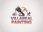 Logo for Villarreal Painting: House silhouette with roller, hard hat, and name.