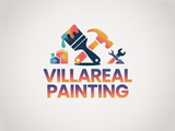 Logo for Villarreal Painting: House silhouette with roller, hard hat, and name.