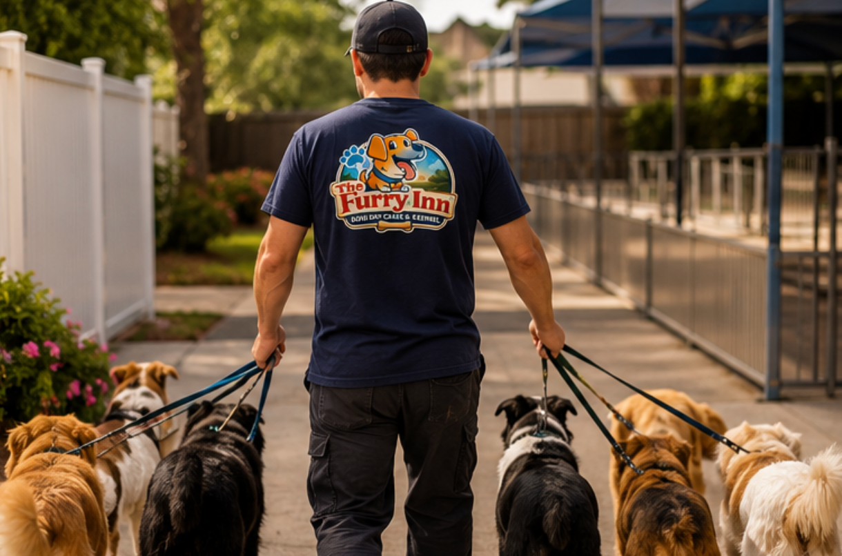 Dogs under 40 pounds enjoying a comfortable stay at The Furry Inn.