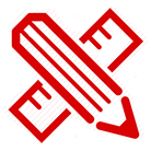 Red pencil and ruler crossed, representing design or drafting.