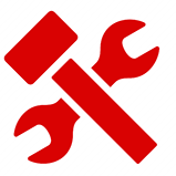Red hammer and wrench crossed, representing tools.