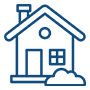 A line drawing of a house with a chimney and a cloud in front of it.