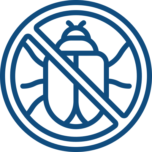 An icon of a bug with a cross through it in a circle.