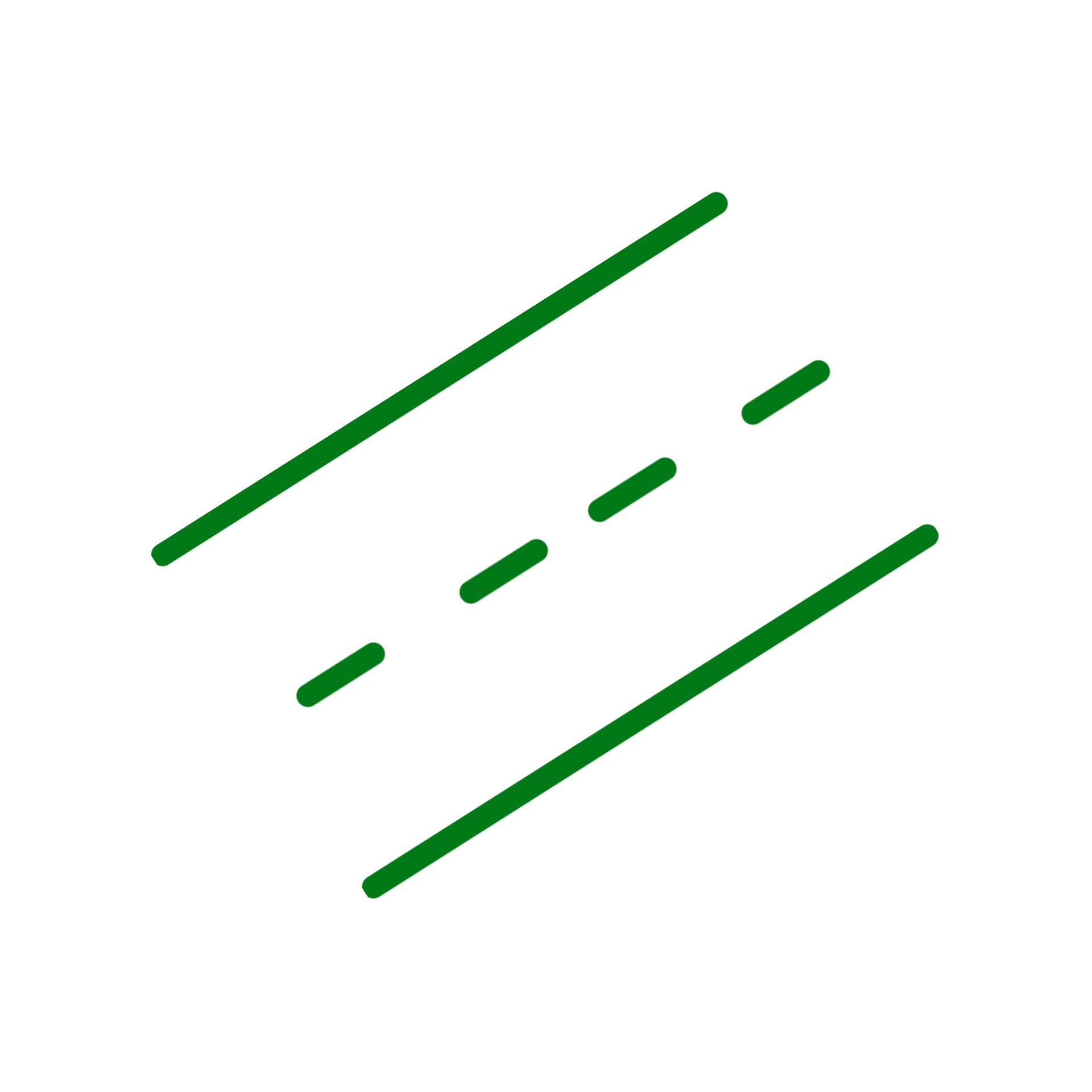 A green line drawing of a road with three lines on it.
