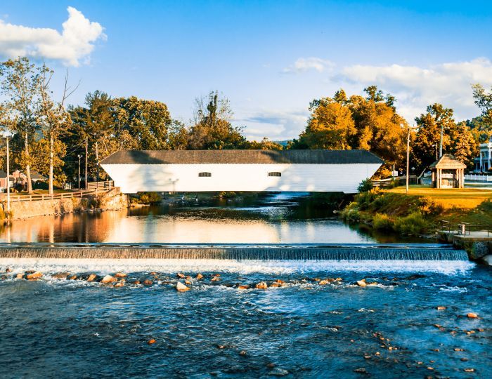 White historic covered bridge in Elizabethton Tennessee
