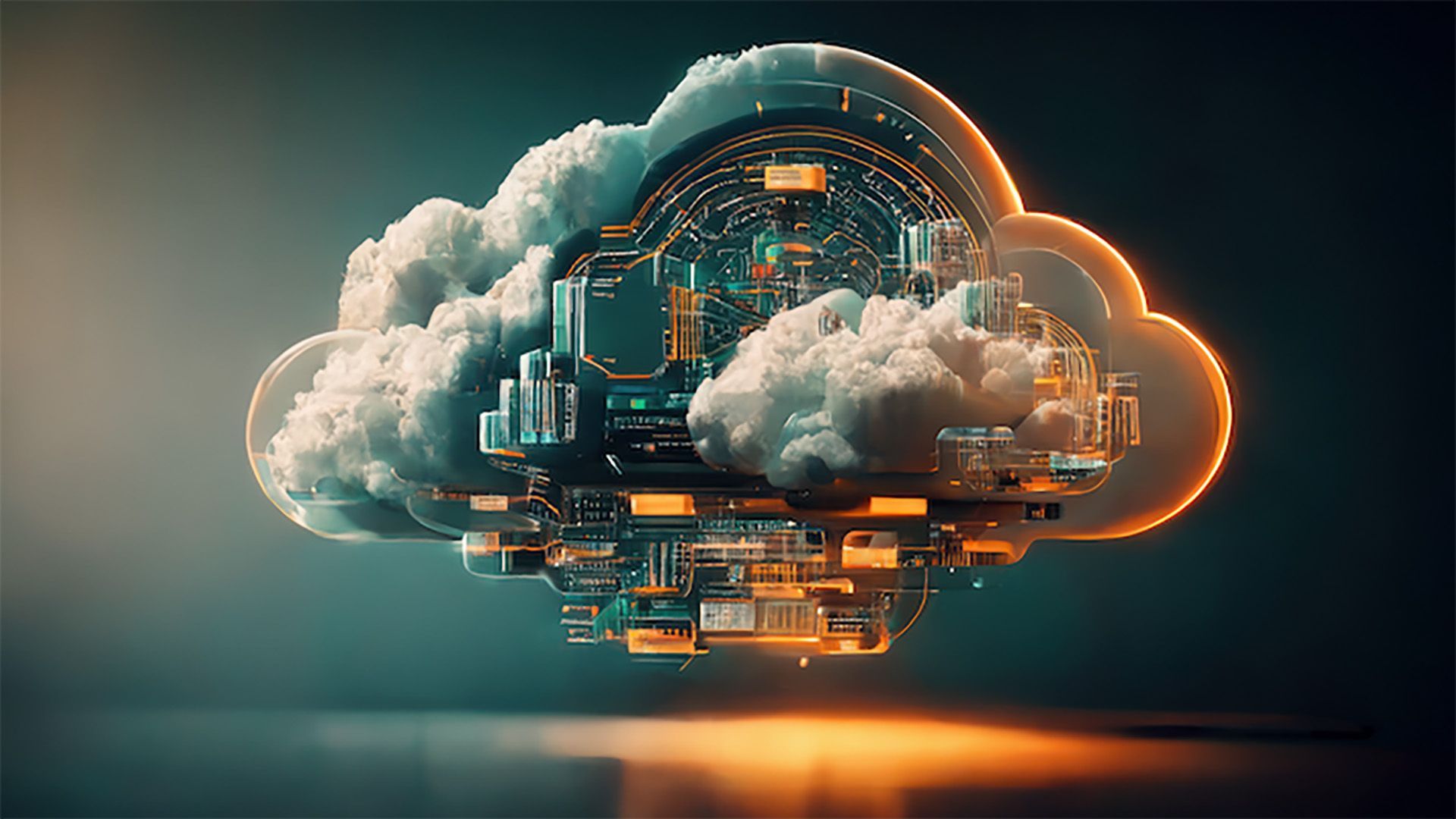 A computer generated image of a cloud with a circuit board inside of it.