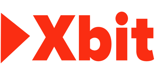 A red and white logo for xbit on a white background