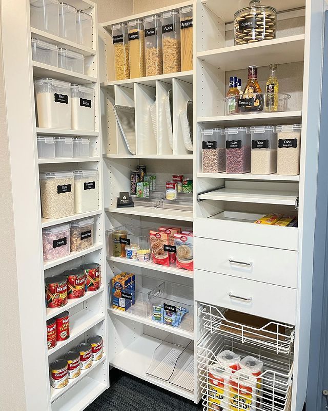 a pantry filled with lots of food including heinz tomato soup