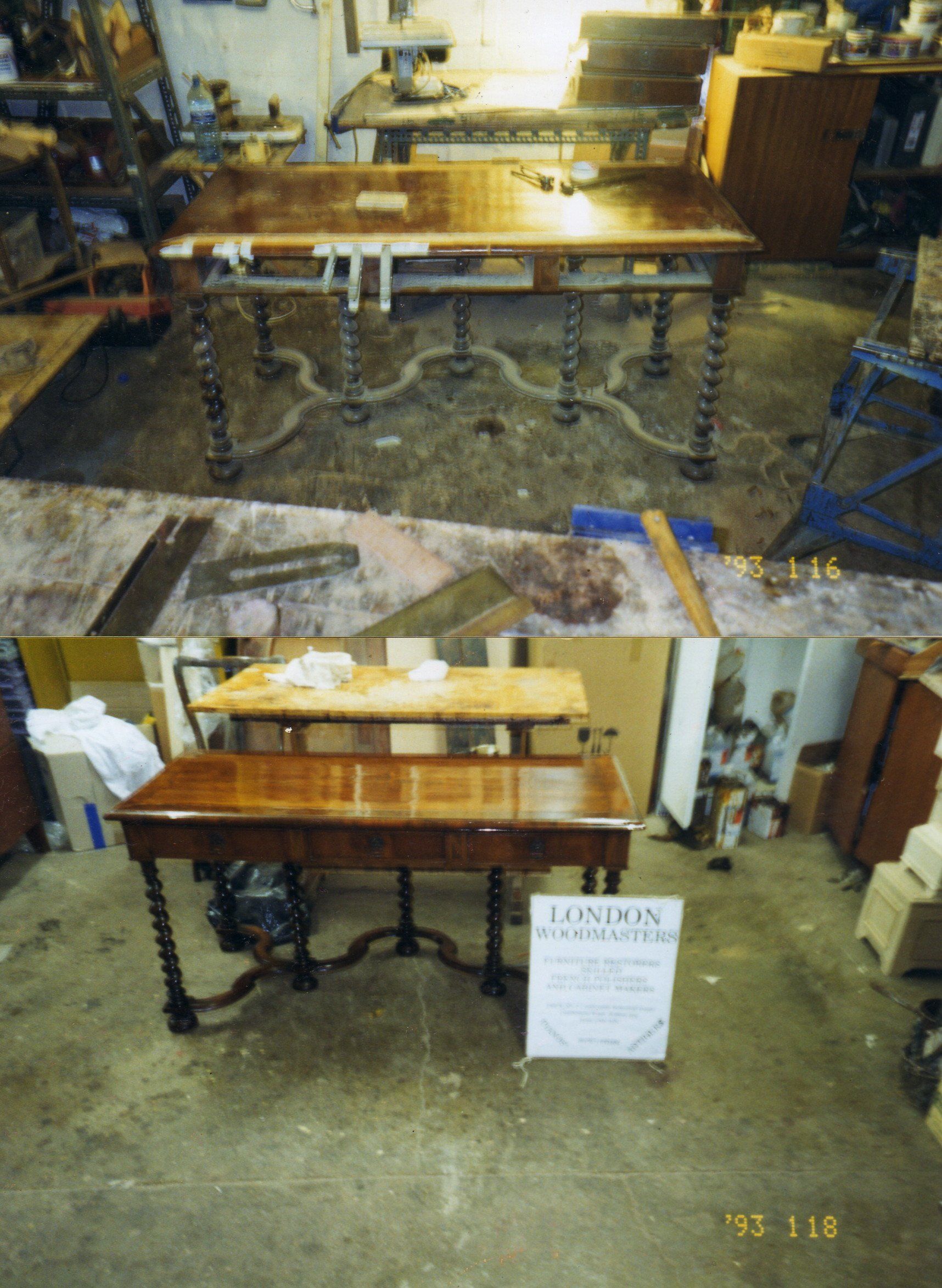 Antique walnut writing table, fully repaired & restored by woodmaster W. G. Francis.